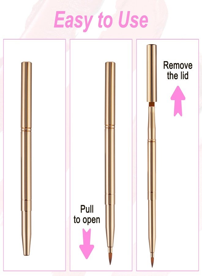 Larrel 2 Pcs Lip Brush for Lipstick, Double Ended Retractable Lipstick Brush with Cap Reusable Versatile Lip Applicator Wands for Lips Gloss, Eyeshadow Include Lid (Gold and Pink) - Image 4